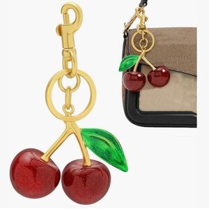 Cherry Bag Charm Key Ring Clip Red Glitter Gift New NWT Retro Girlhoodcore Fruit